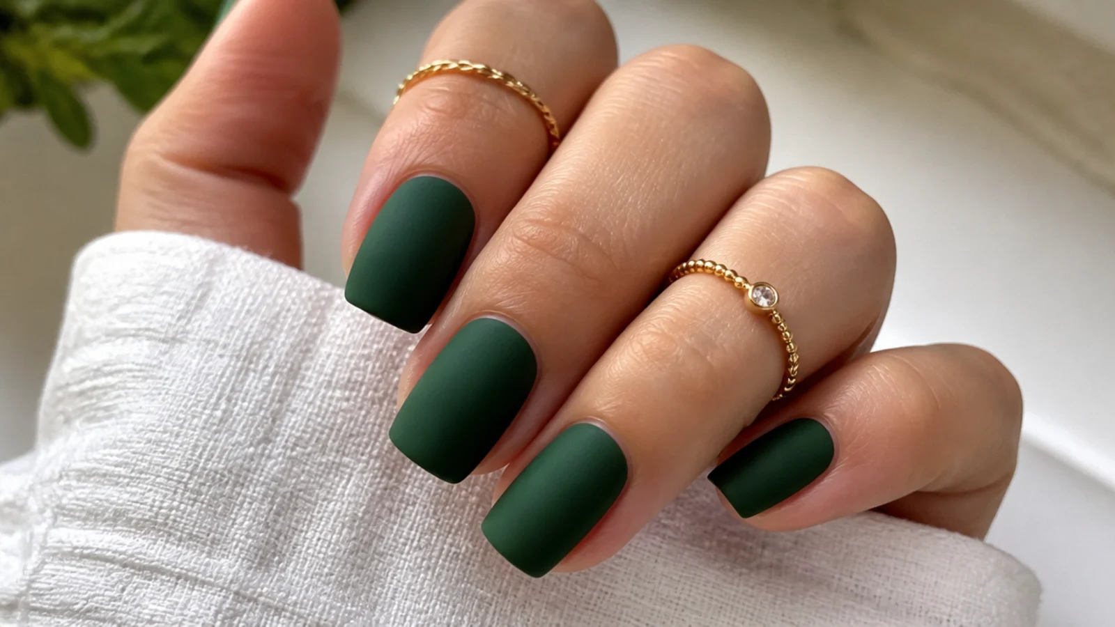 Classic matte hunter green nails on medium square nails
