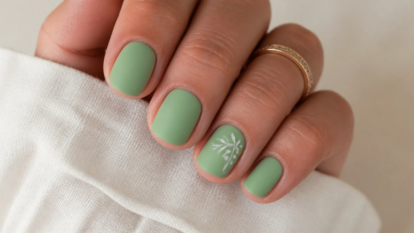 Soft matte mint green nails on short round nails