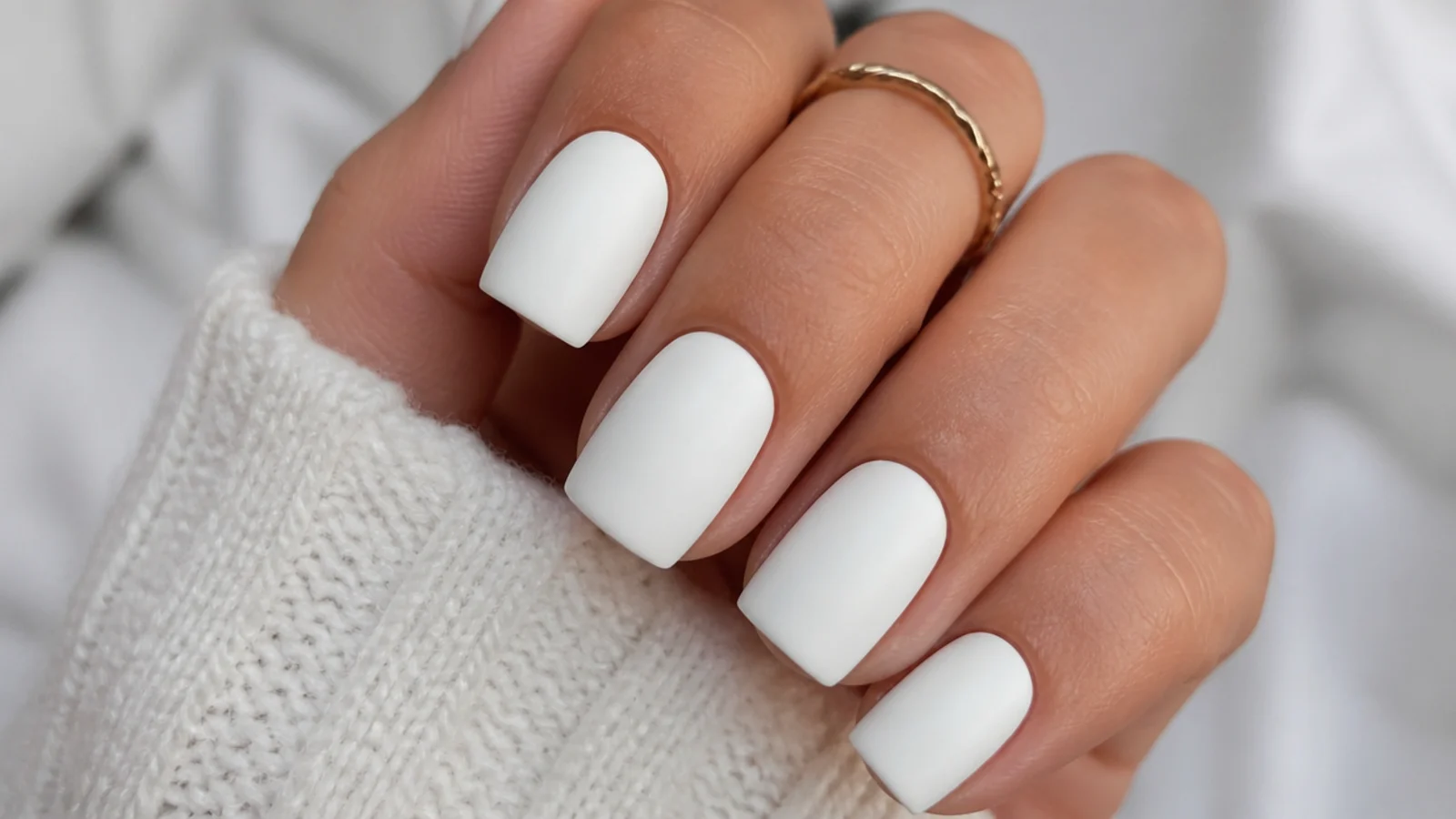 Crisp matte white square nails with a flat finish