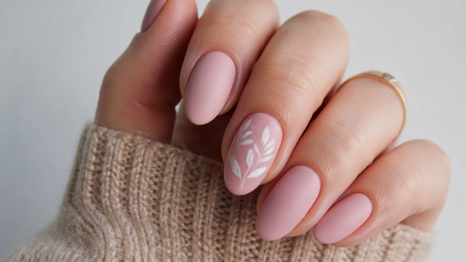Soft matte blush pink nails on short almond nails
