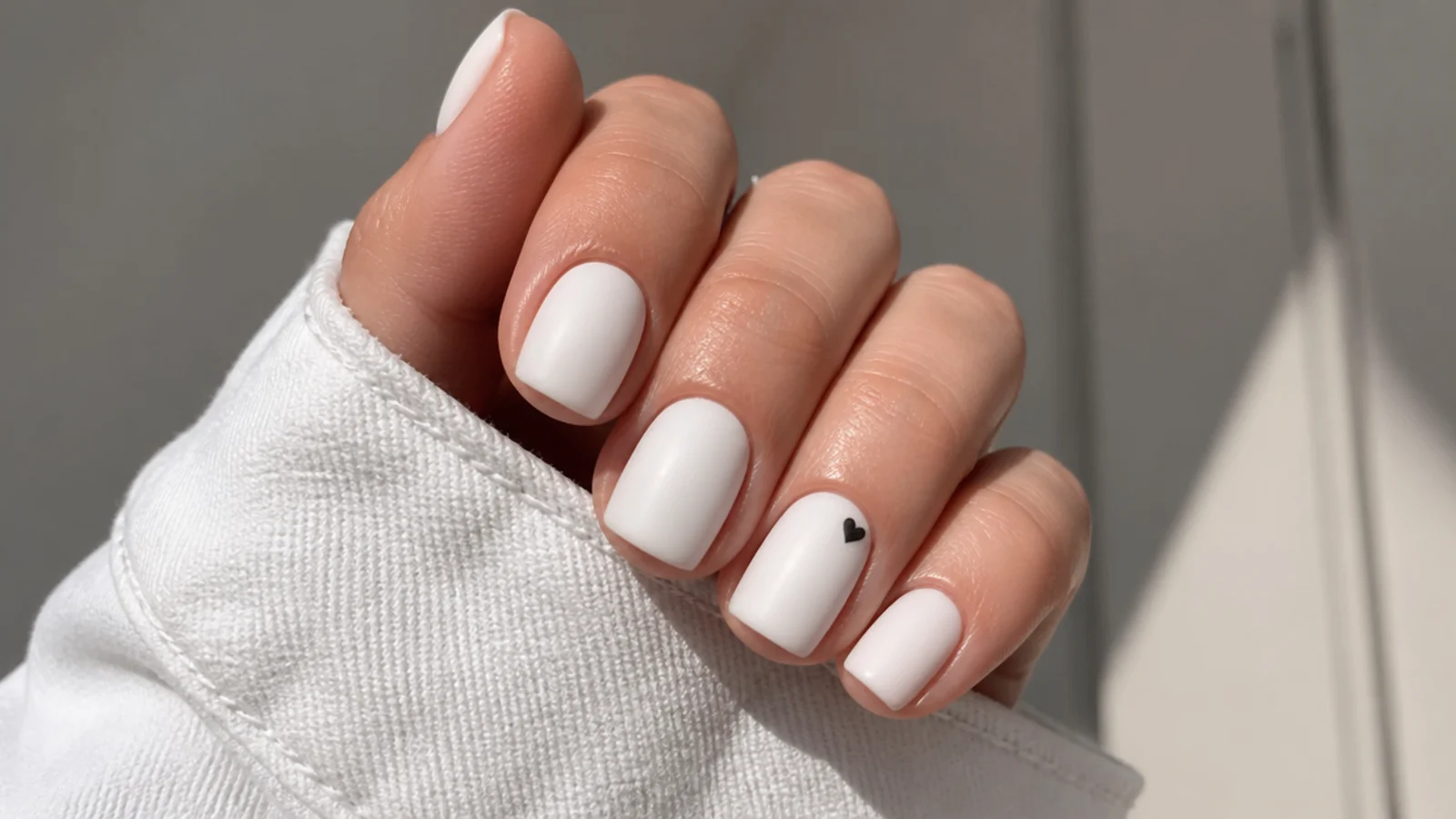 Clean matte white nails on a short square shape