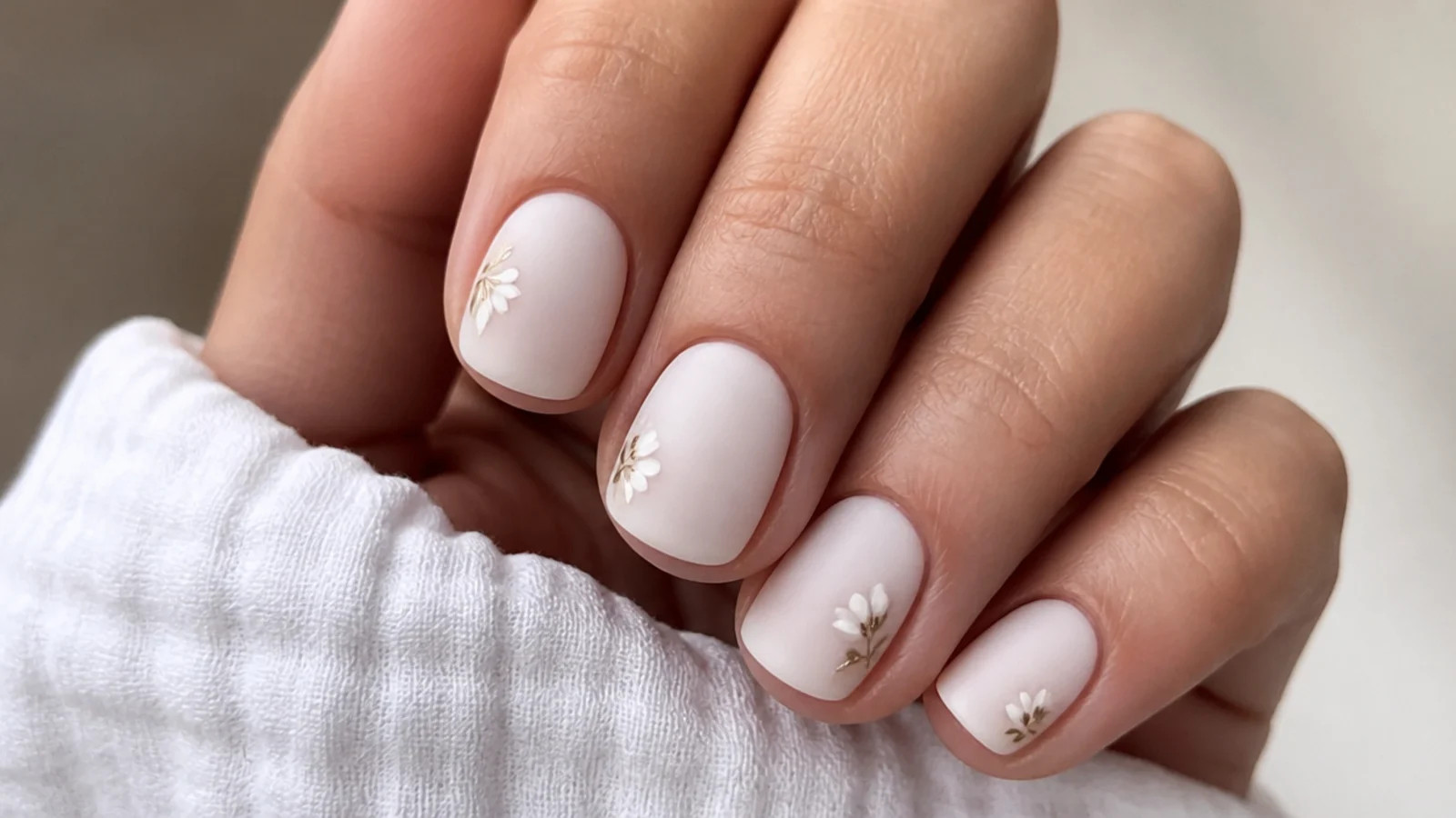 Soft matte milky white sheer nails on short round nails