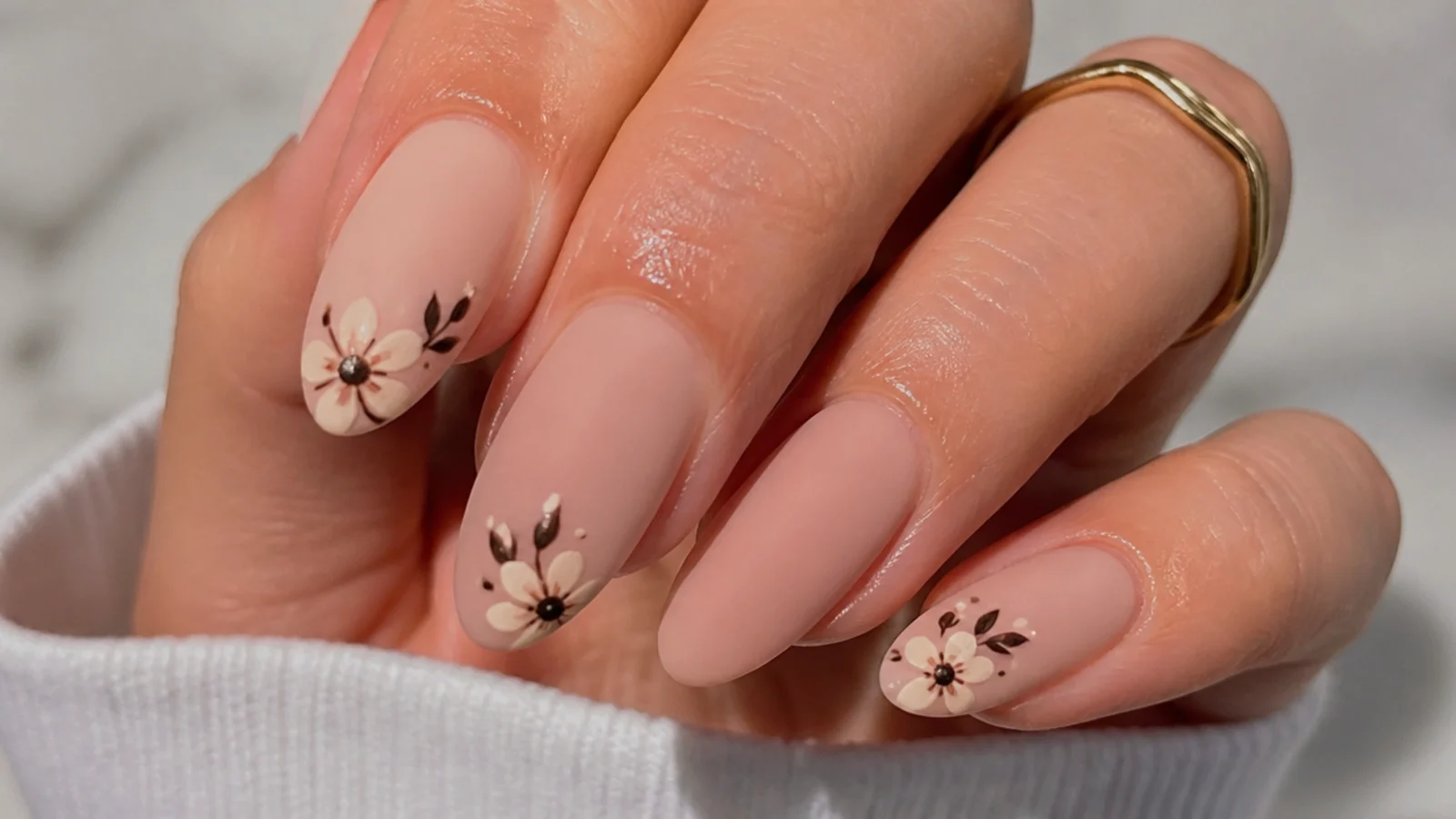 A well-sealed matte manicure with cuticle oil applied around the nails