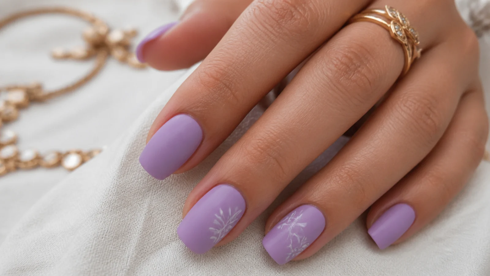 Soft matte lavender purple nails on a squoval shape