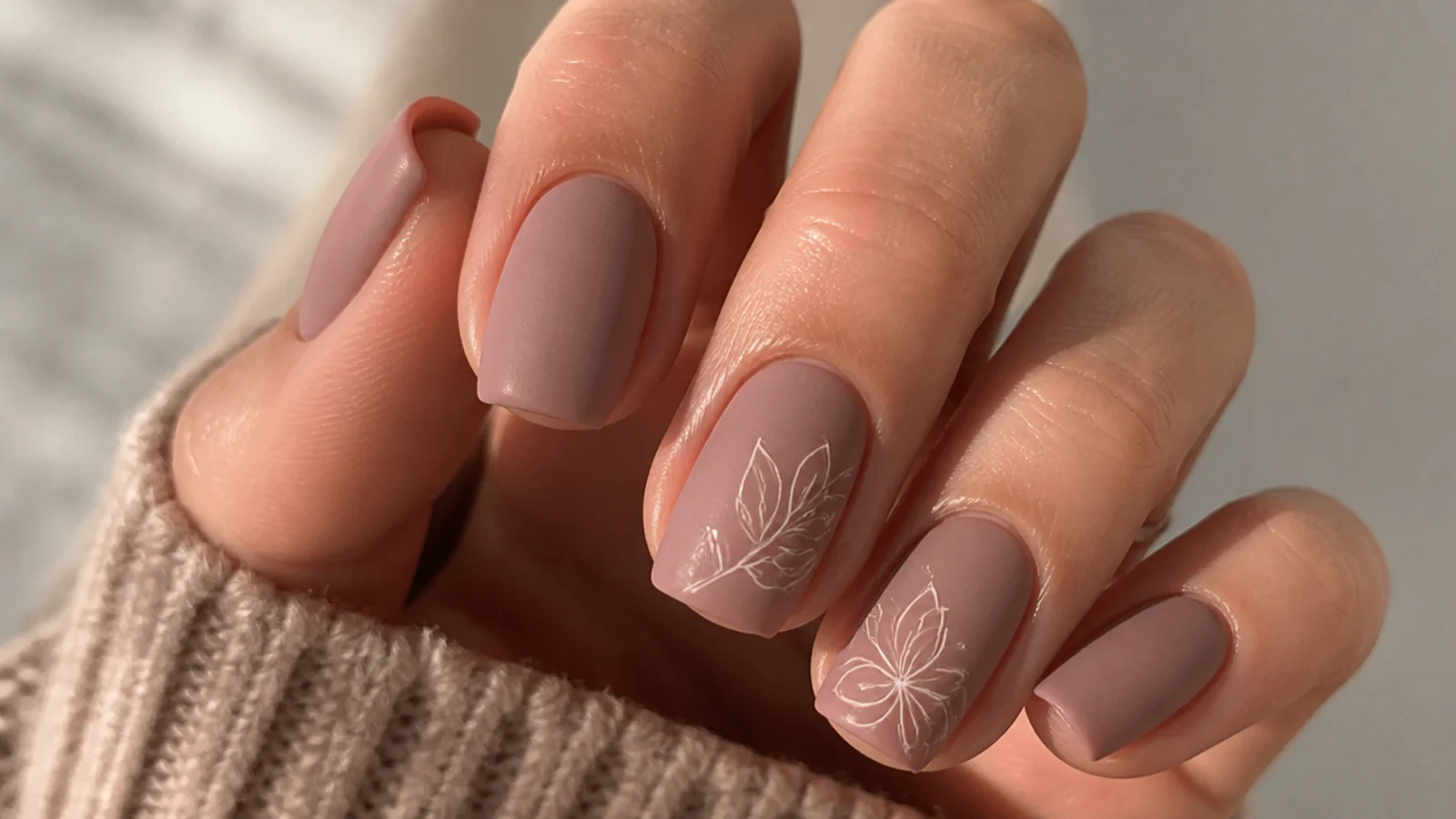 Soft matte mauve pink-brown nails on a squoval shape