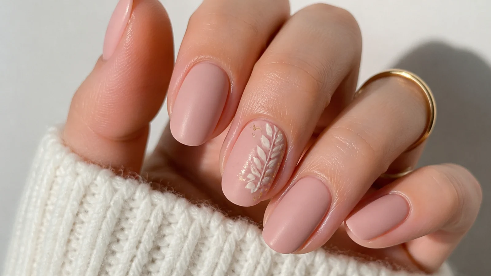 Soft pink-toned matte nude nails on rounded nails