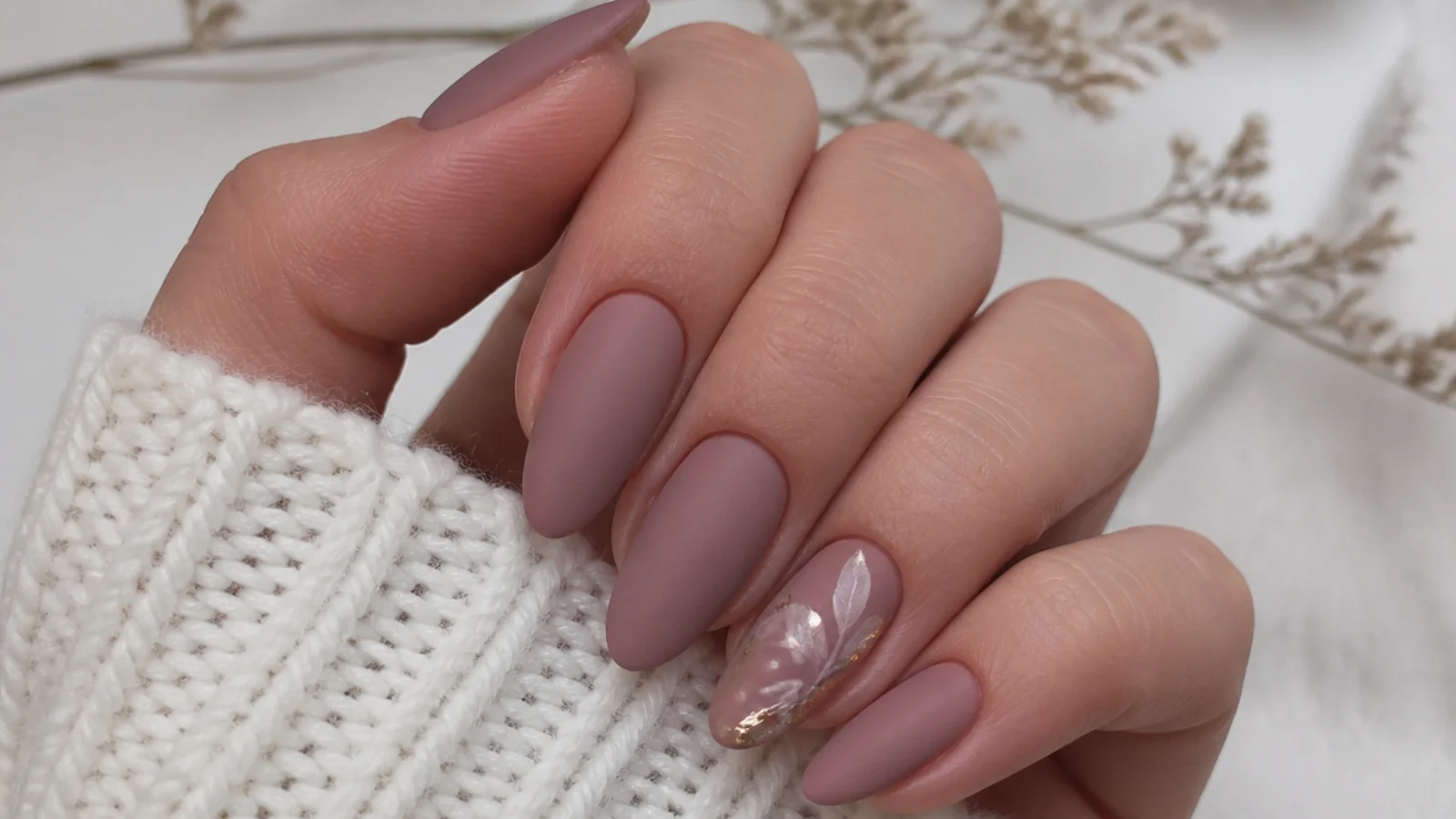Cool rose taupe matte nails on almond shape