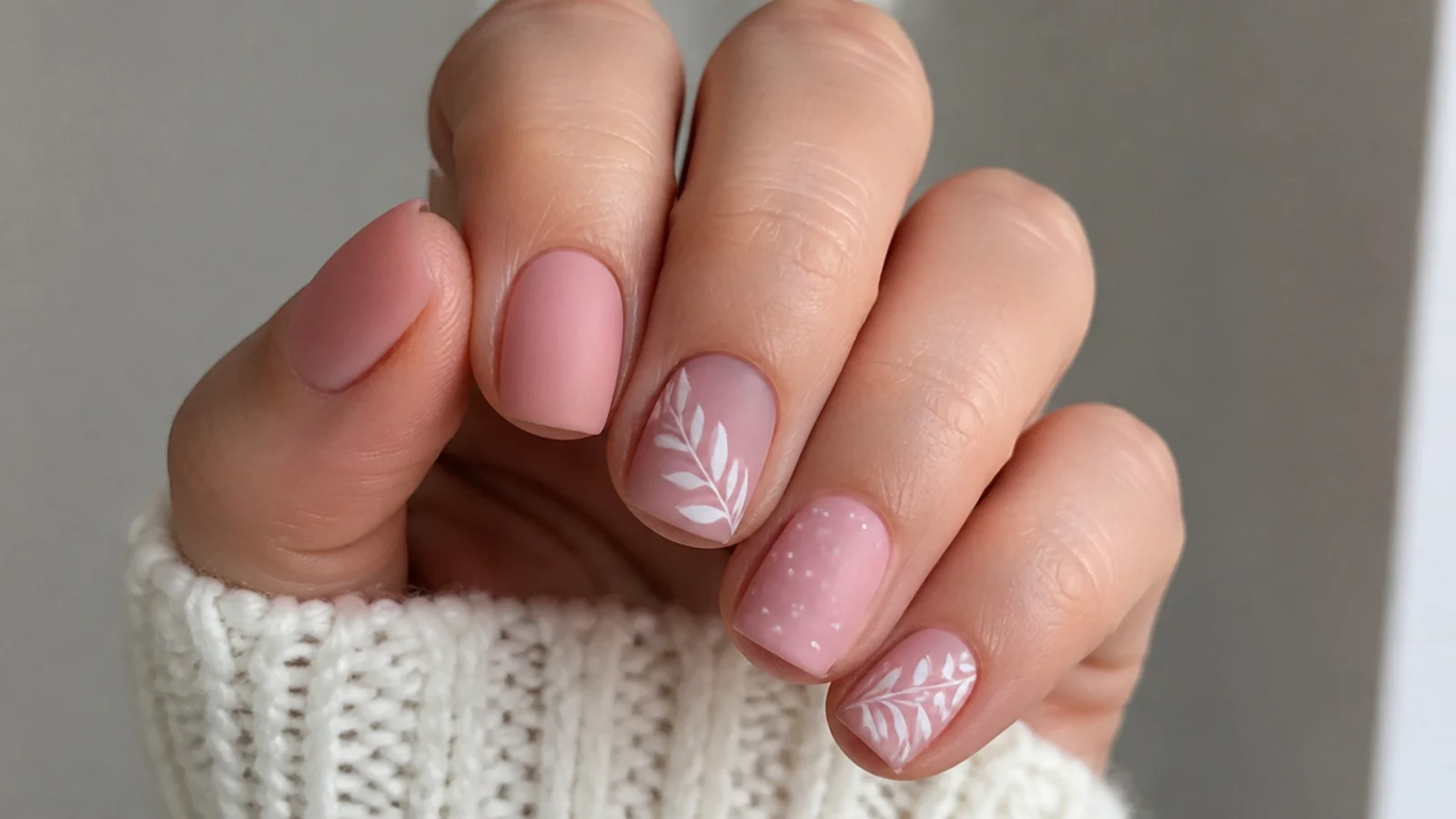 Short squoval matte pink nails, neat and office-friendly