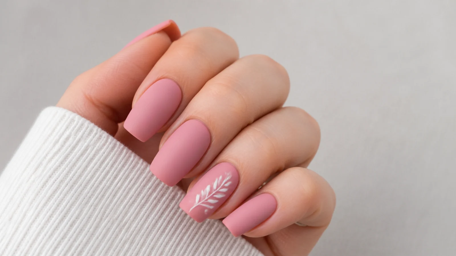 A well-kept matte pink gel manicure showing a lasting velvety finish