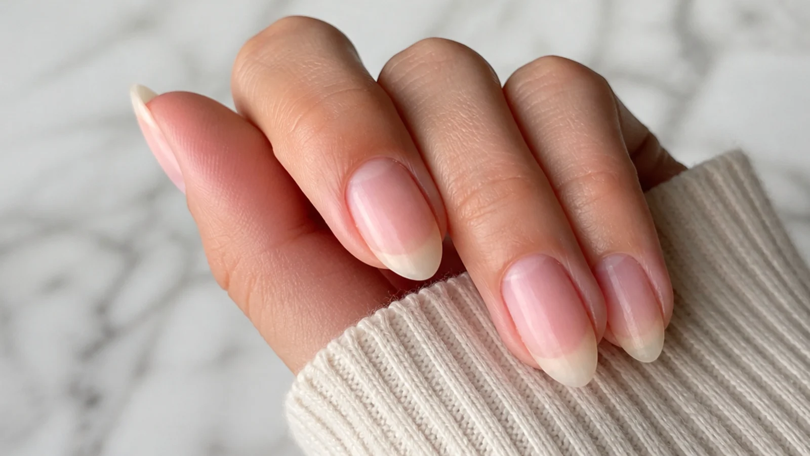 A healthy natural nail after safe soak-off removal of matte gel