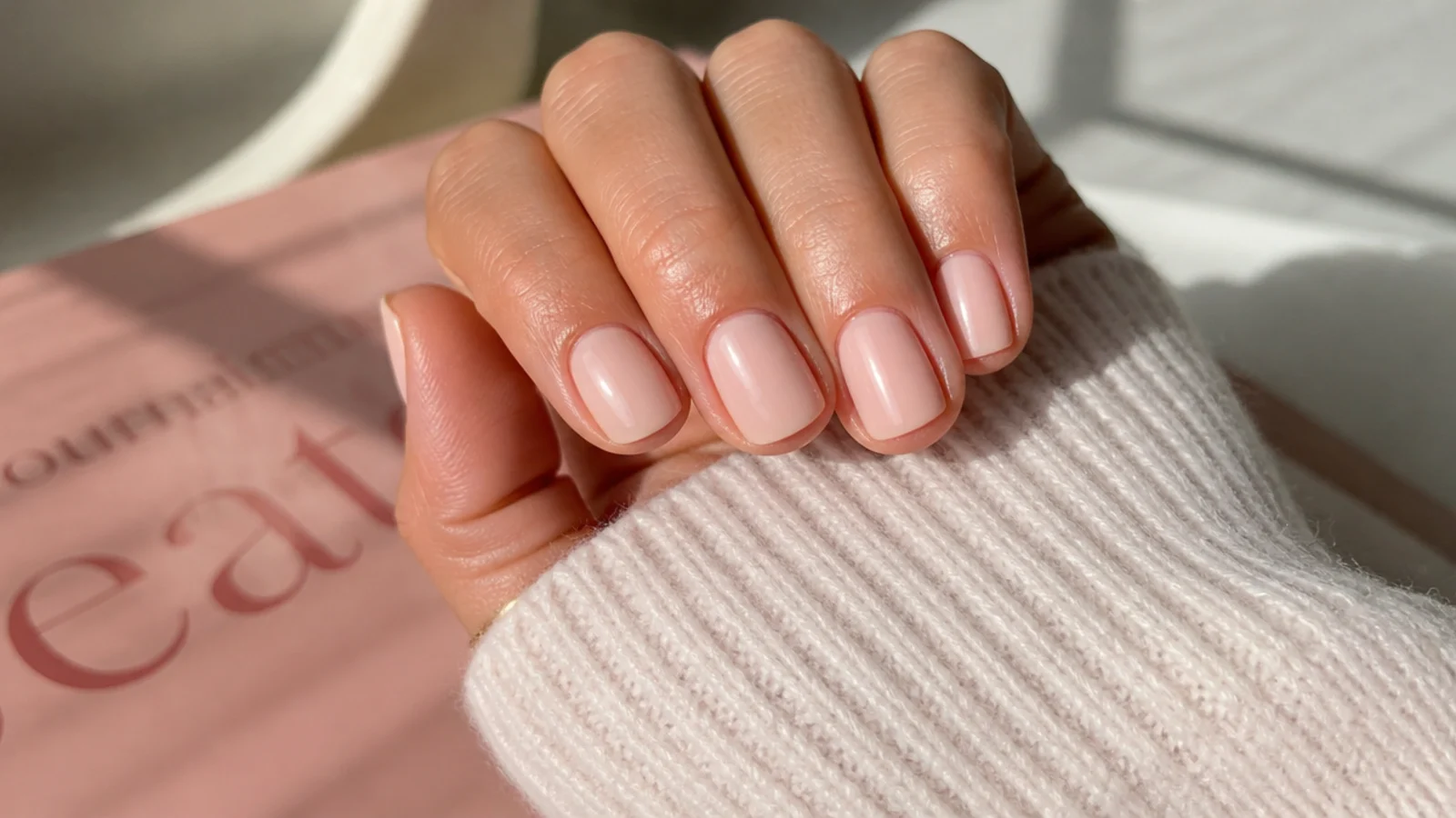 Bare short nails filed to a soft square with cuticles pushed back before painting
