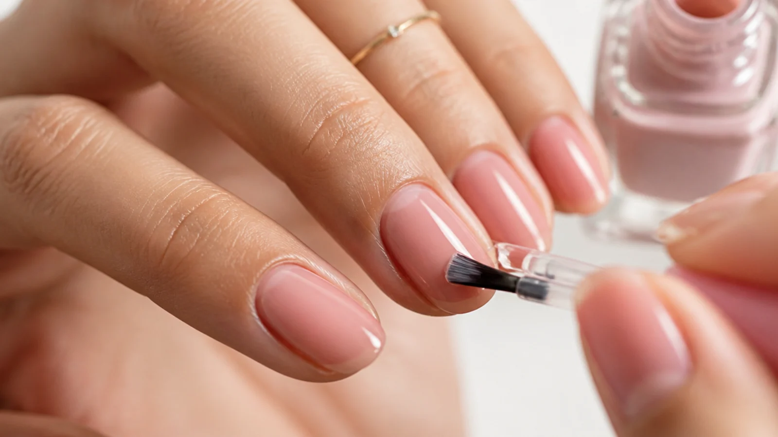 A glossy top coat being drawn over the free edge of a finished nail to seal it