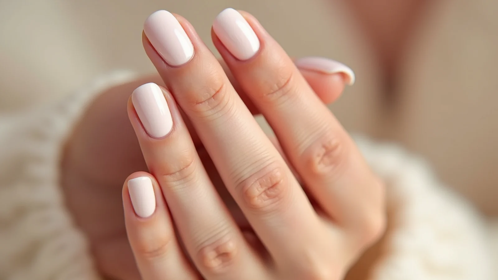Sheer nude soap nails with a glass-like high shine over a bare natural nail
