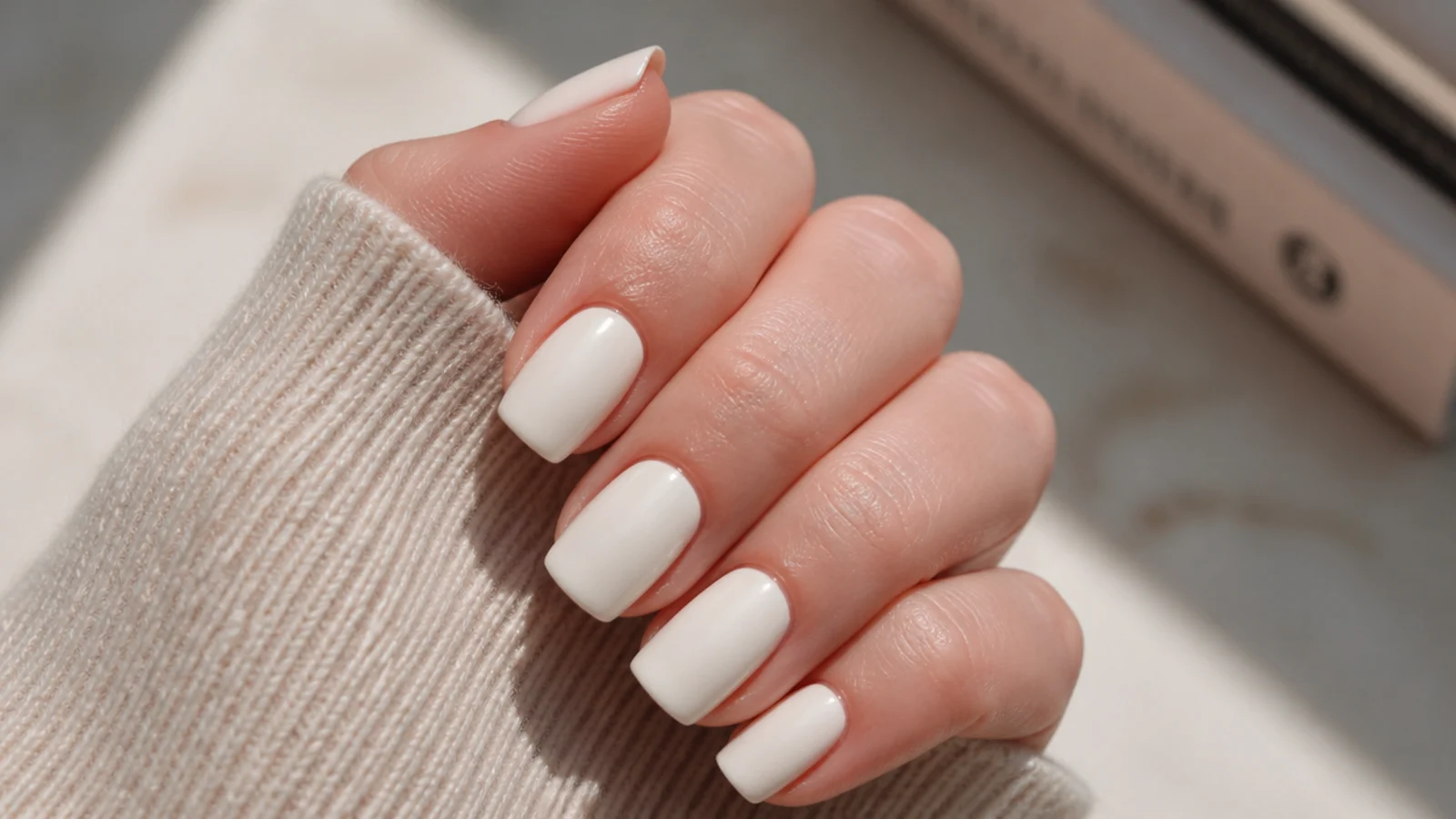 Medium squoval nails in opaque ivory cream with a smooth eggshell finish