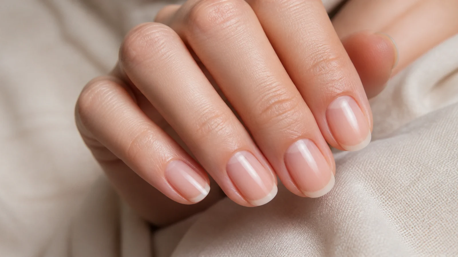 Bare buffed natural nails with clear gloss top coat and tidy pushed-back cuticles