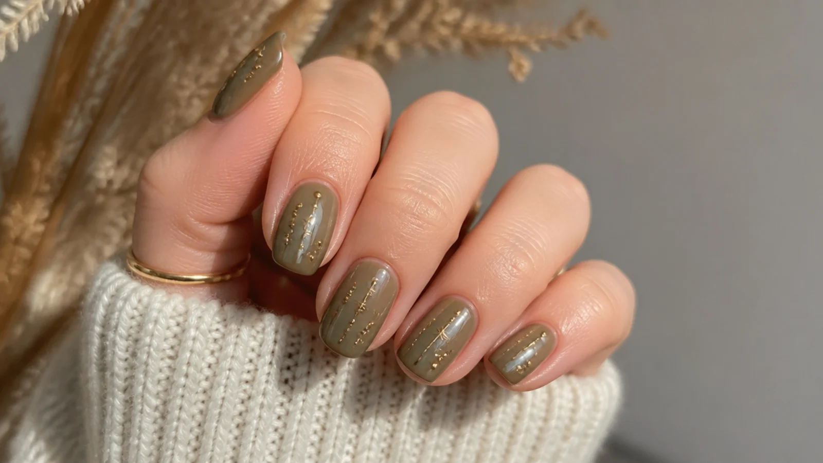 Translucent sheer olive jelly nails on a short almond shape