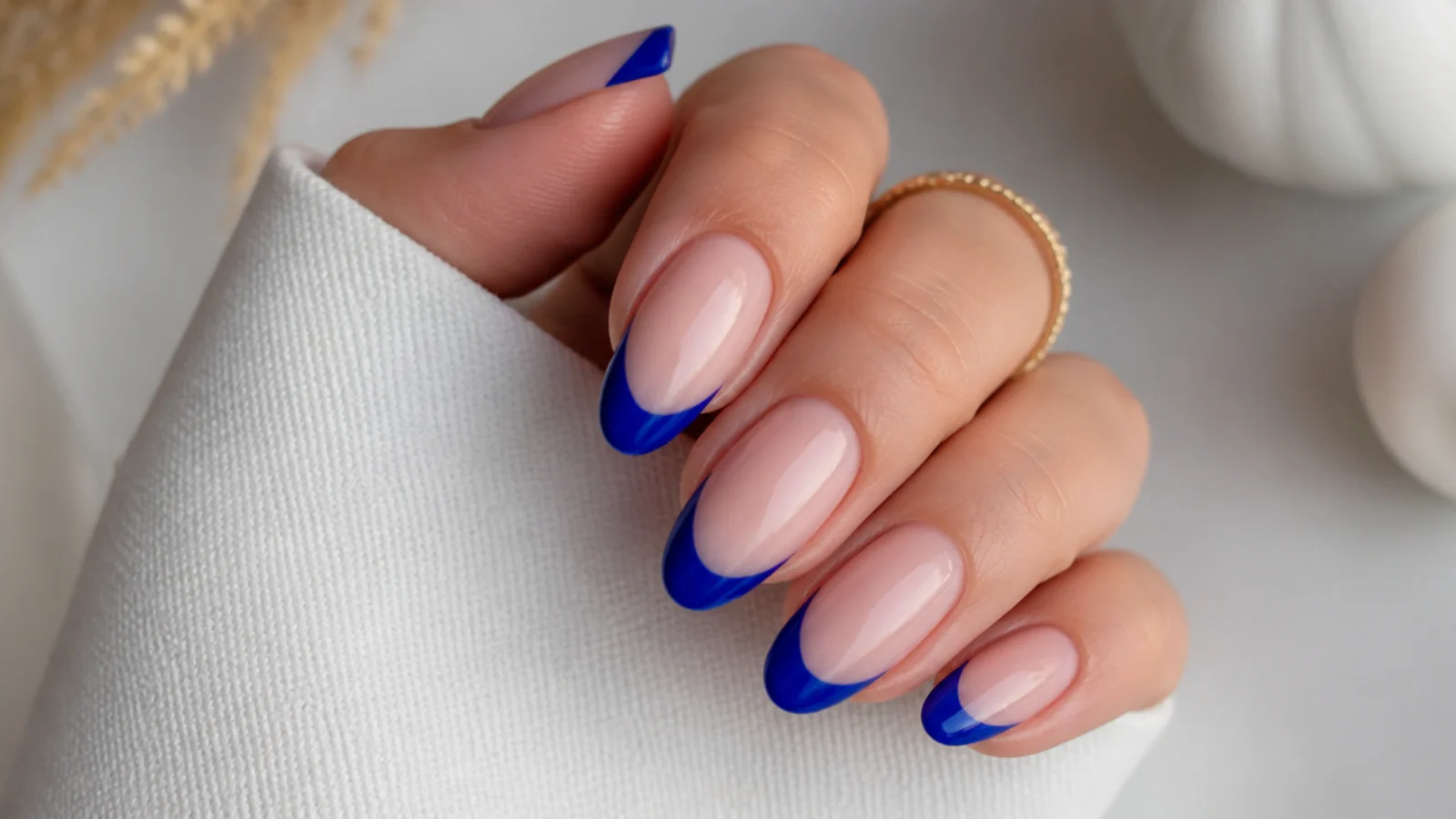 Two coats of royal blue gel building a true deep cobalt french tip