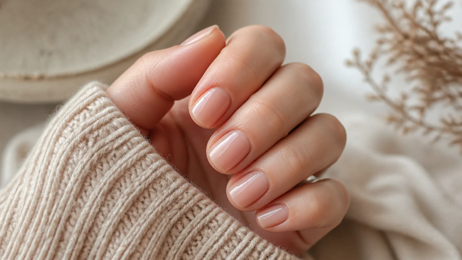 Short square natural nails with clear high gloss top coat and tidy cuticles