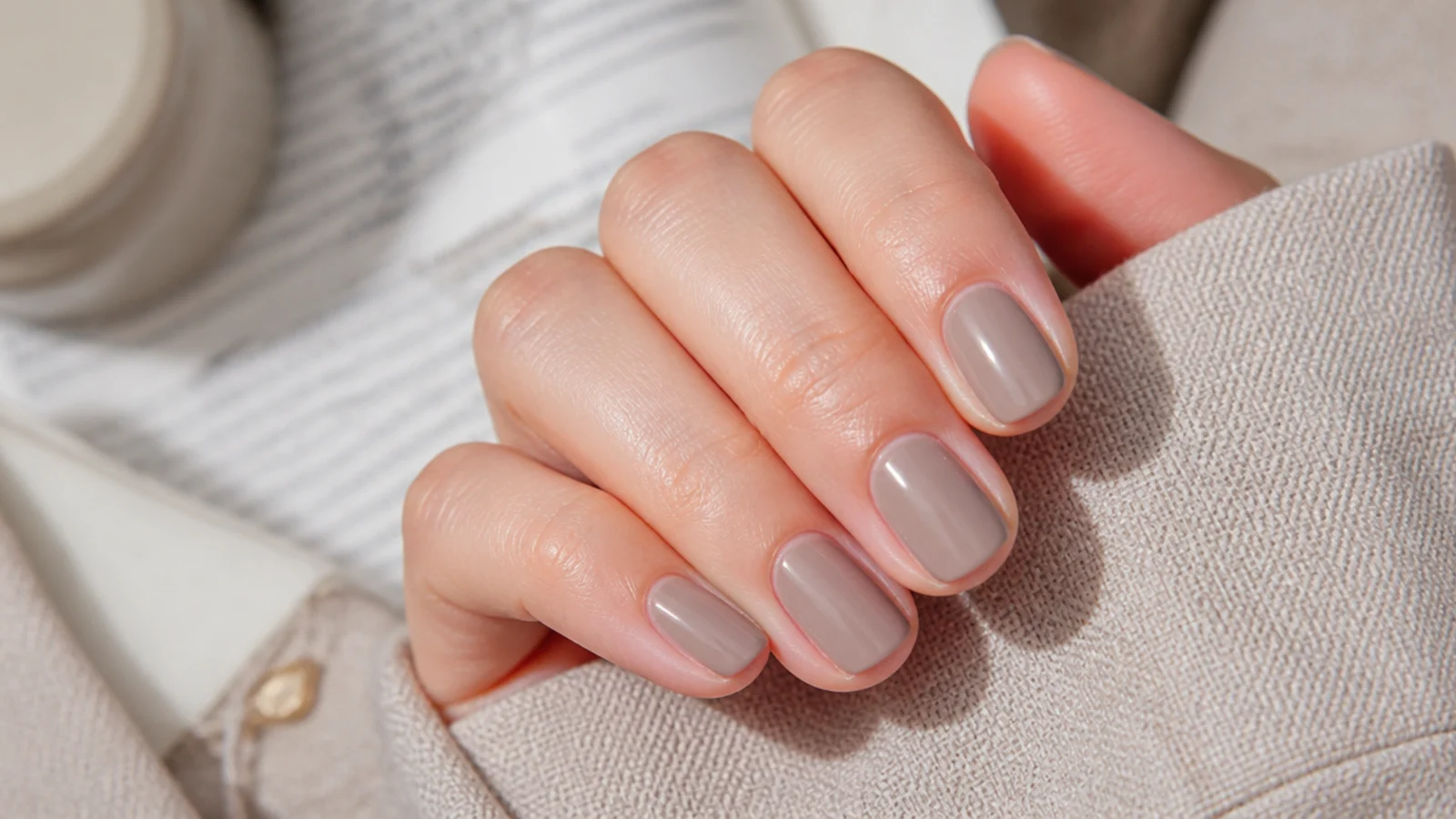 Short nails painted with a slim bare margin at each sidewall to make the nail plate look longer