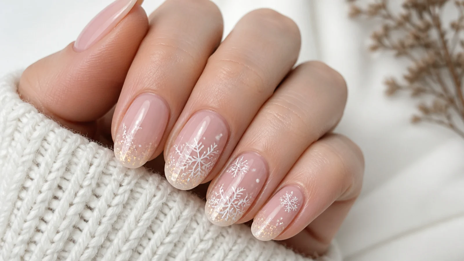 A sealed snowflake manicure with cuticle oil for winter longevity