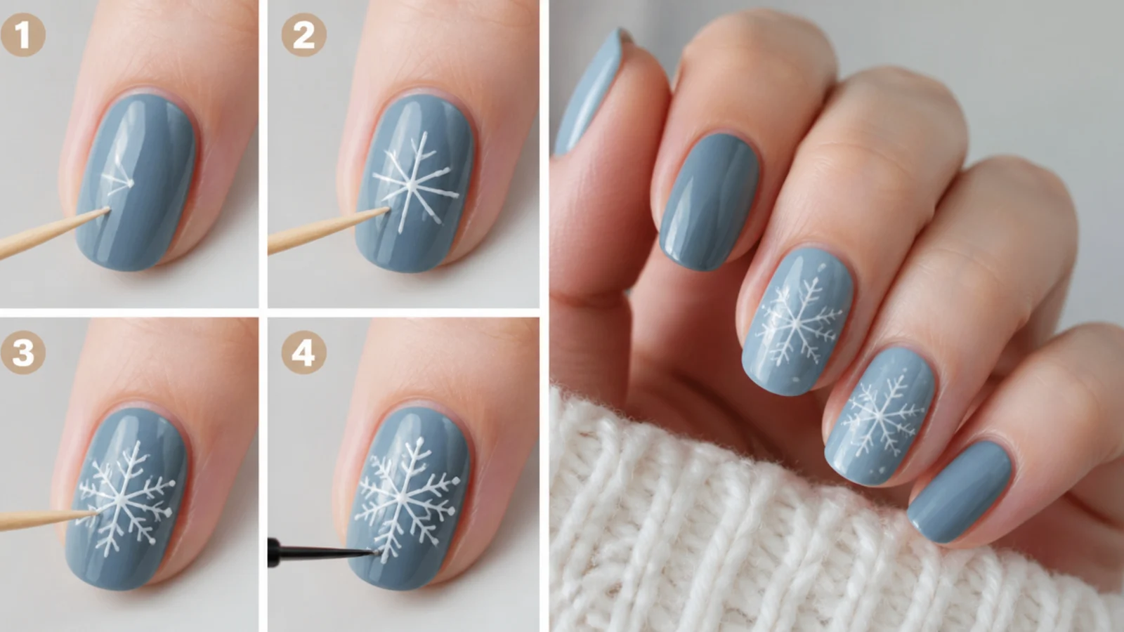 A toothpick and bobby pin being used to draw a snowflake without a dotting tool