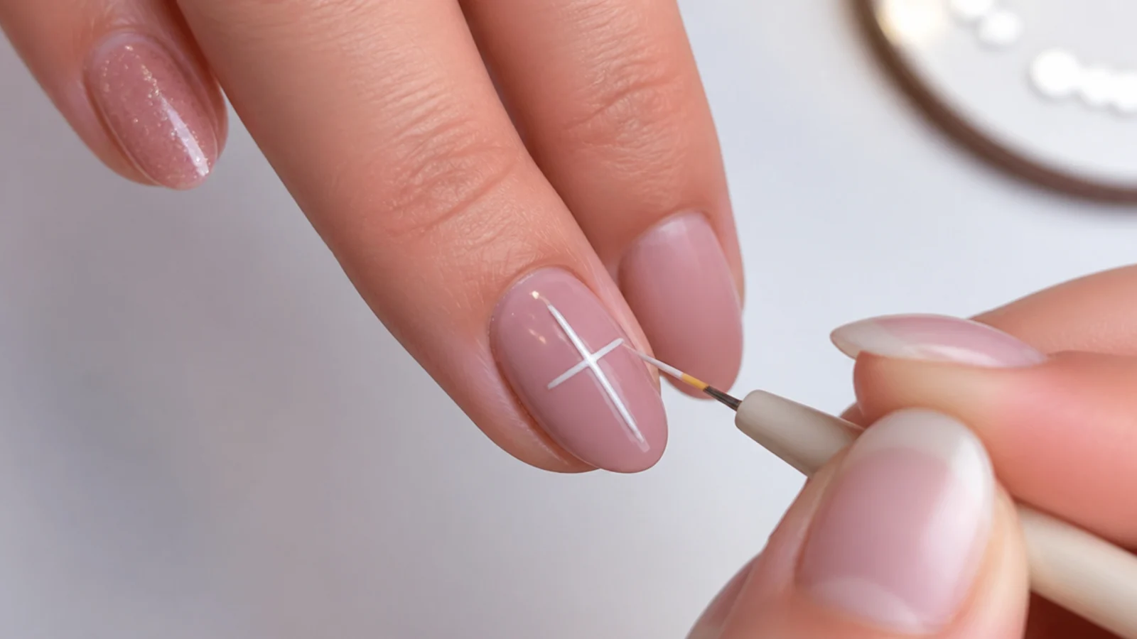 A thin white plus sign being drawn as the base of a snowflake