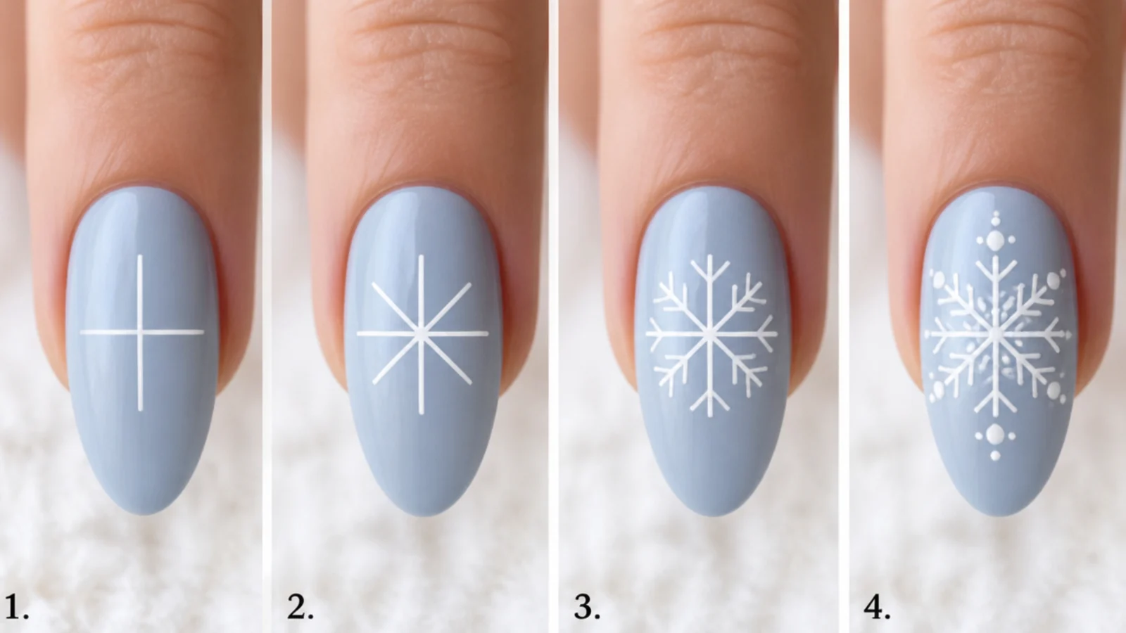 The build-up of a snowflake from plus sign to diagonals to dotted tips