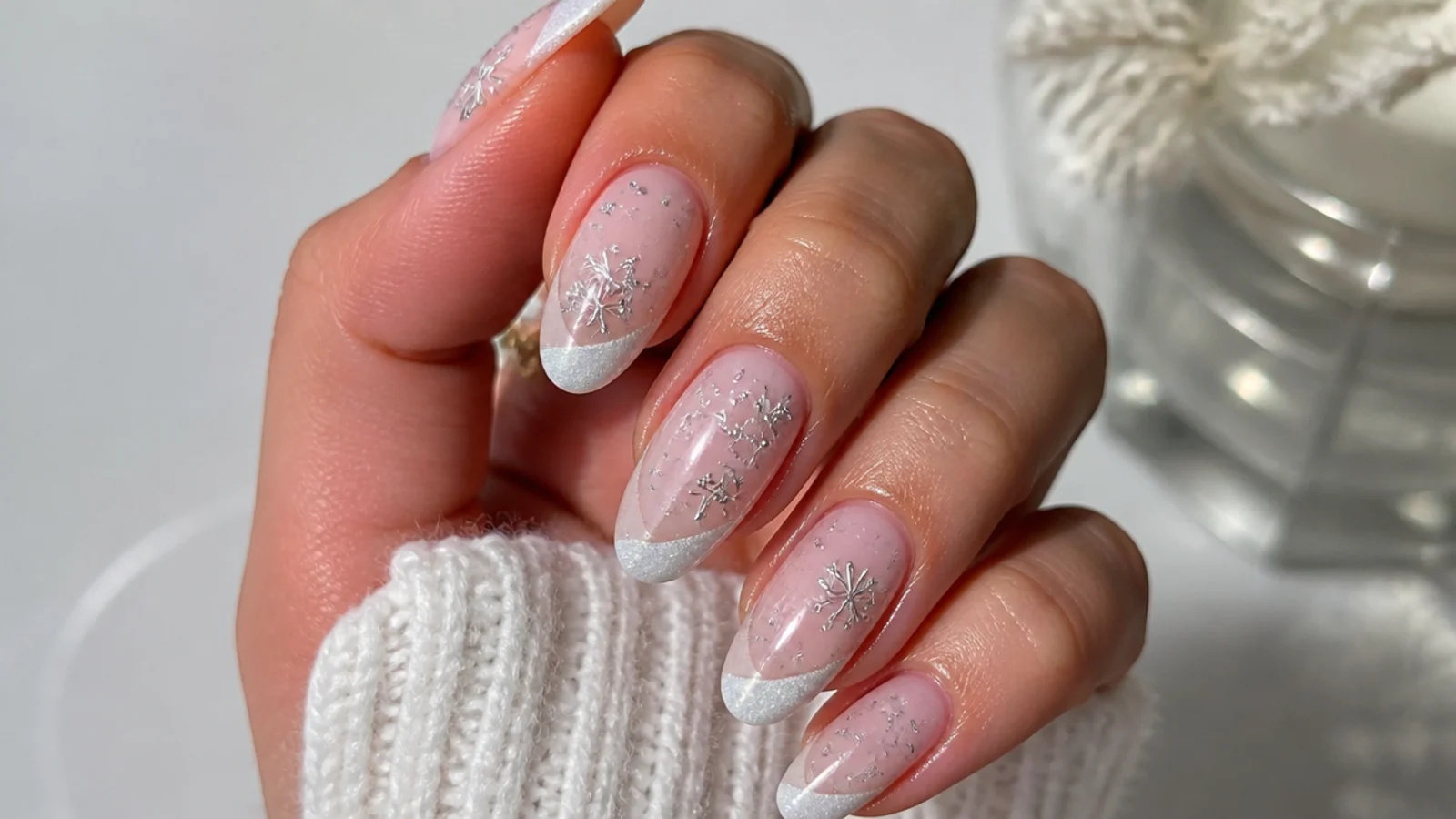 A sealed snowflake manicure with cuticle oil for longevity