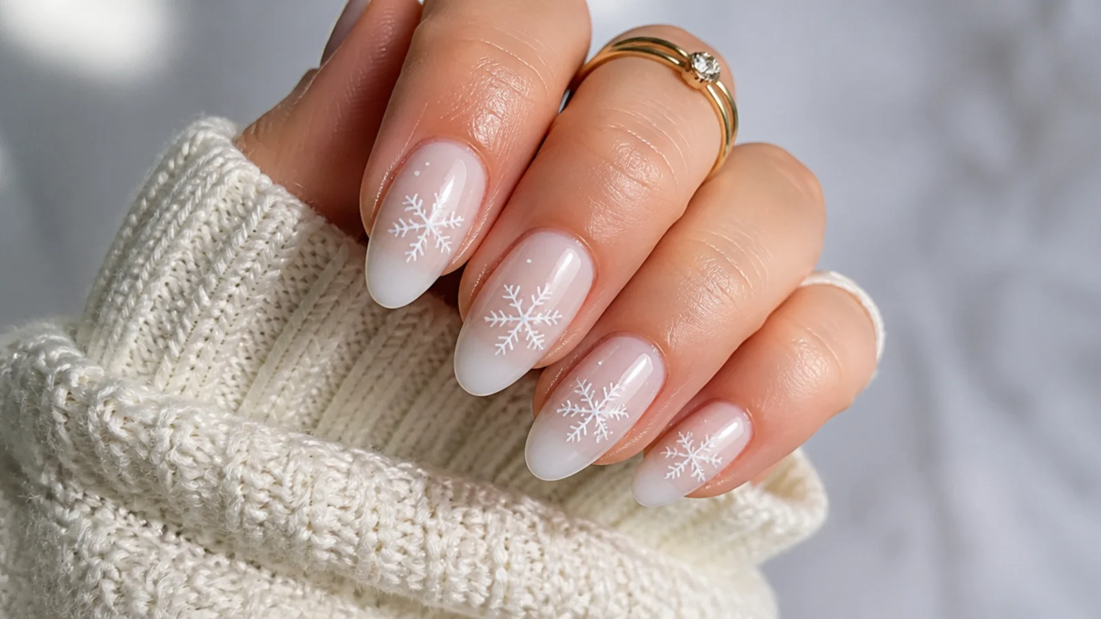 A sealed white snowflake manicure with cuticle oil for longevity