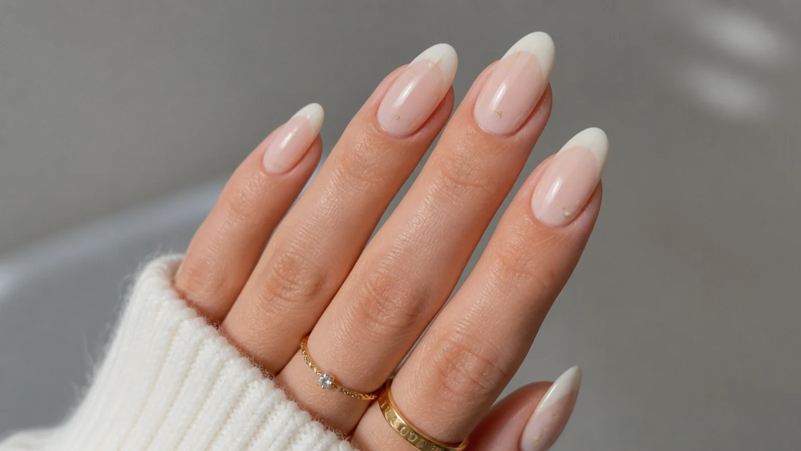 Almond soap nails with a soft milky sheer tip and translucent base