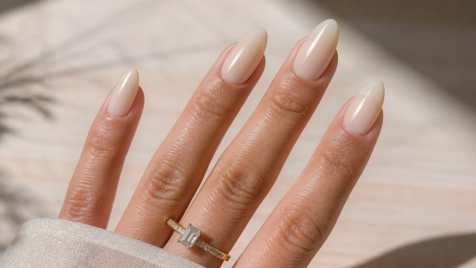 Sheer warm vanilla almond soap nails with a soft creamy translucence