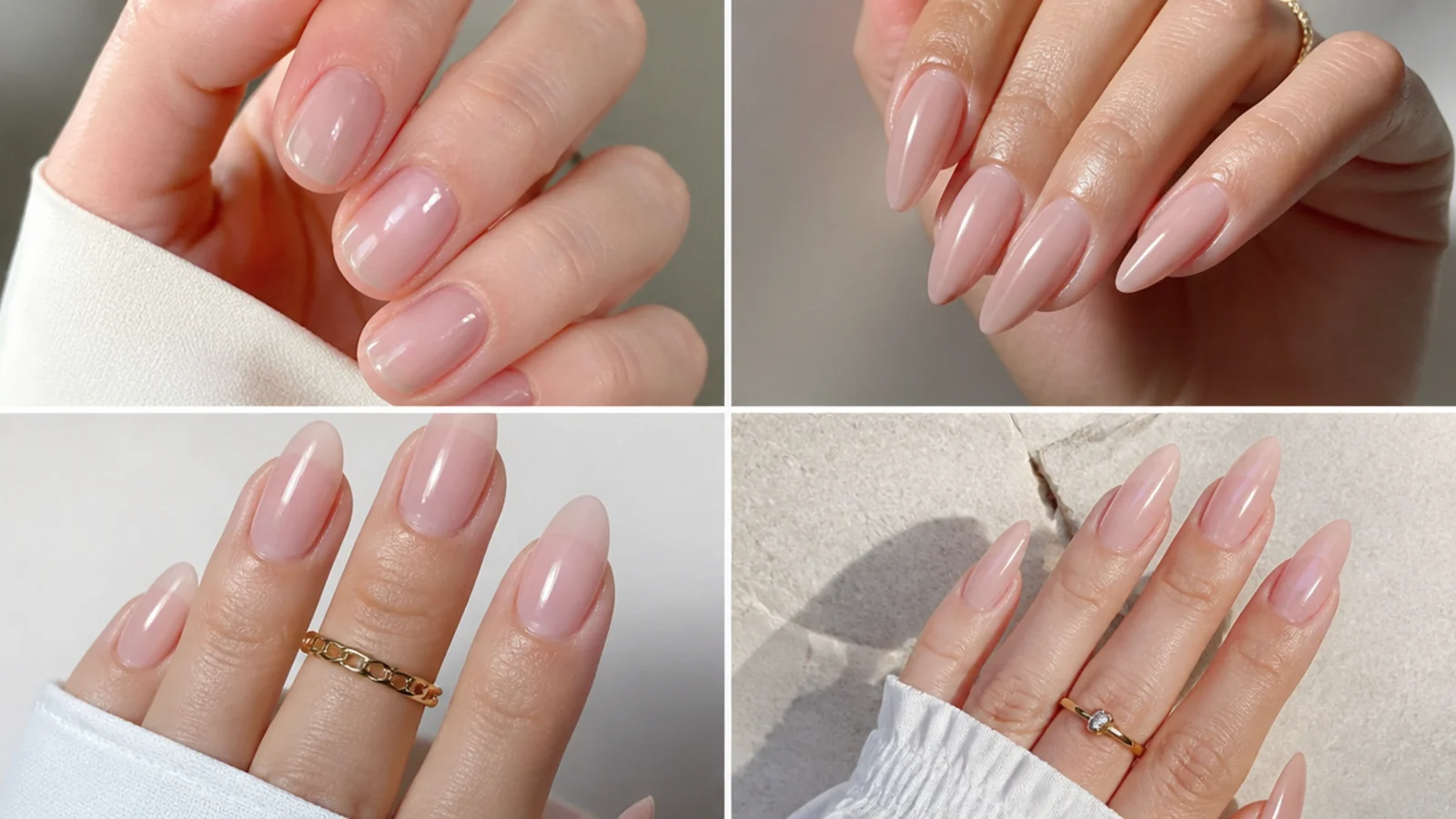 Sheer soap nails shown on short, long, oval and almond nail shapes