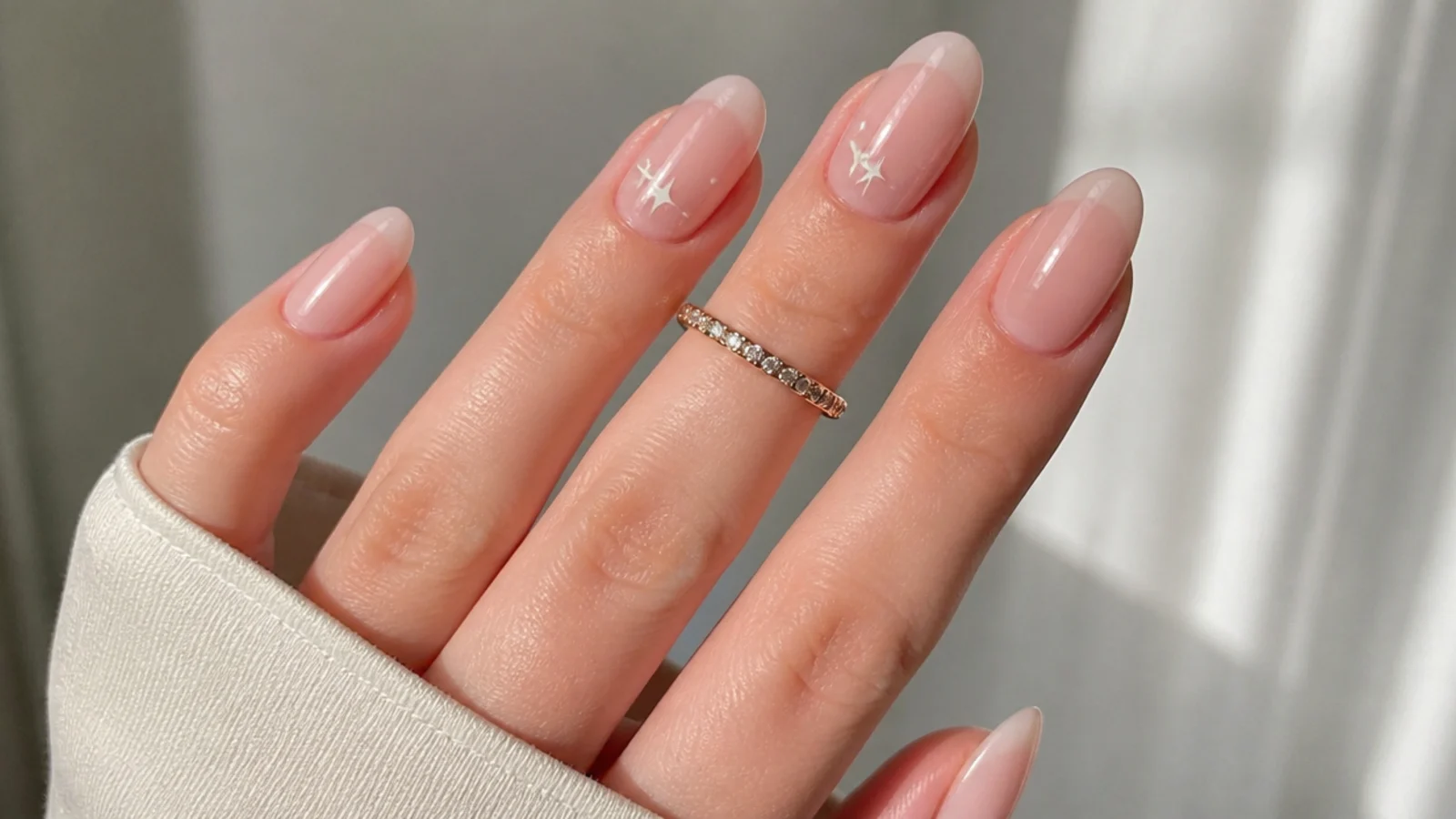 Sheer glassy soap nails on a tapered almond shape