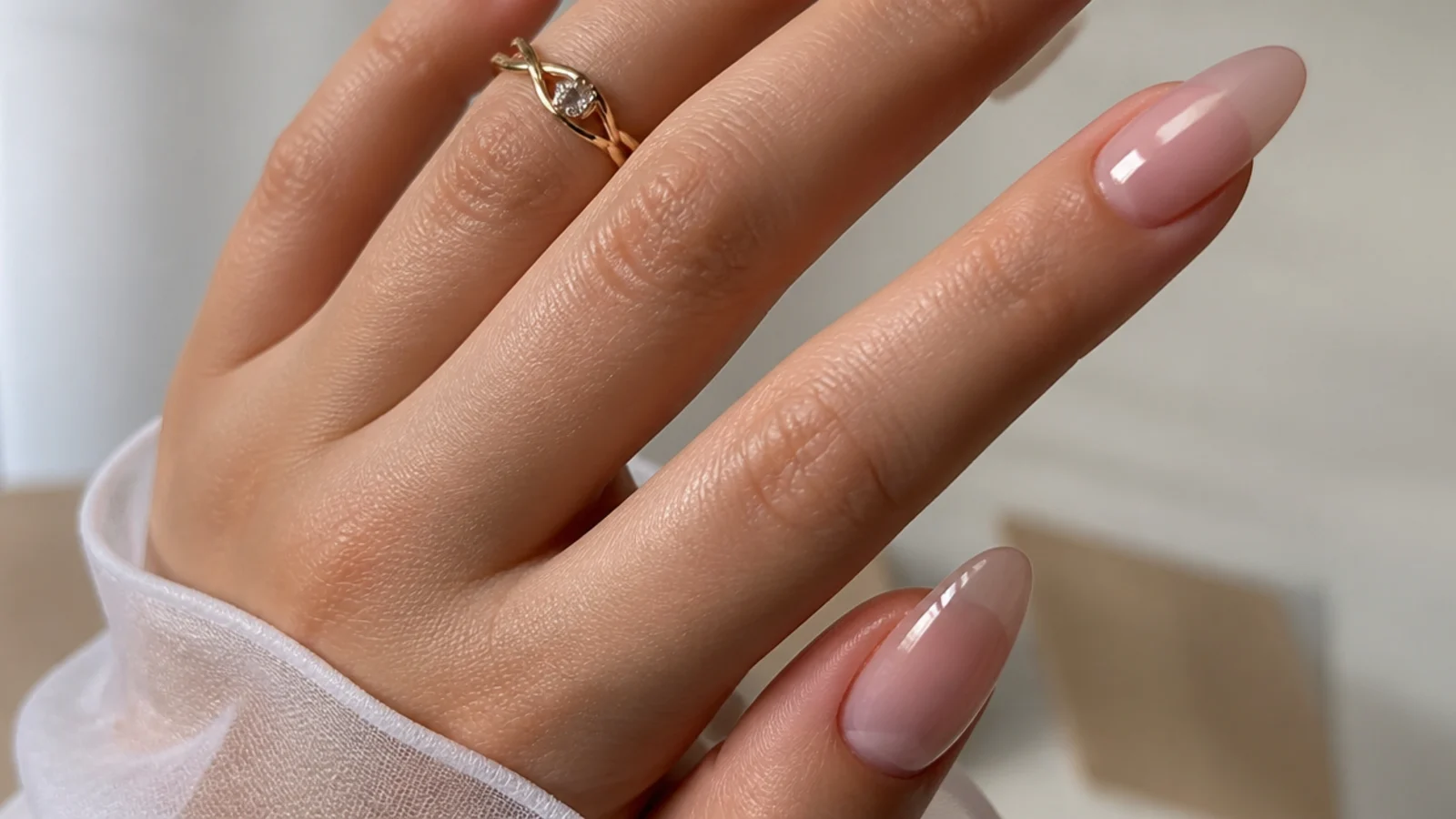 Ultra-glossy sheer soap nails with a wet glass-like shine