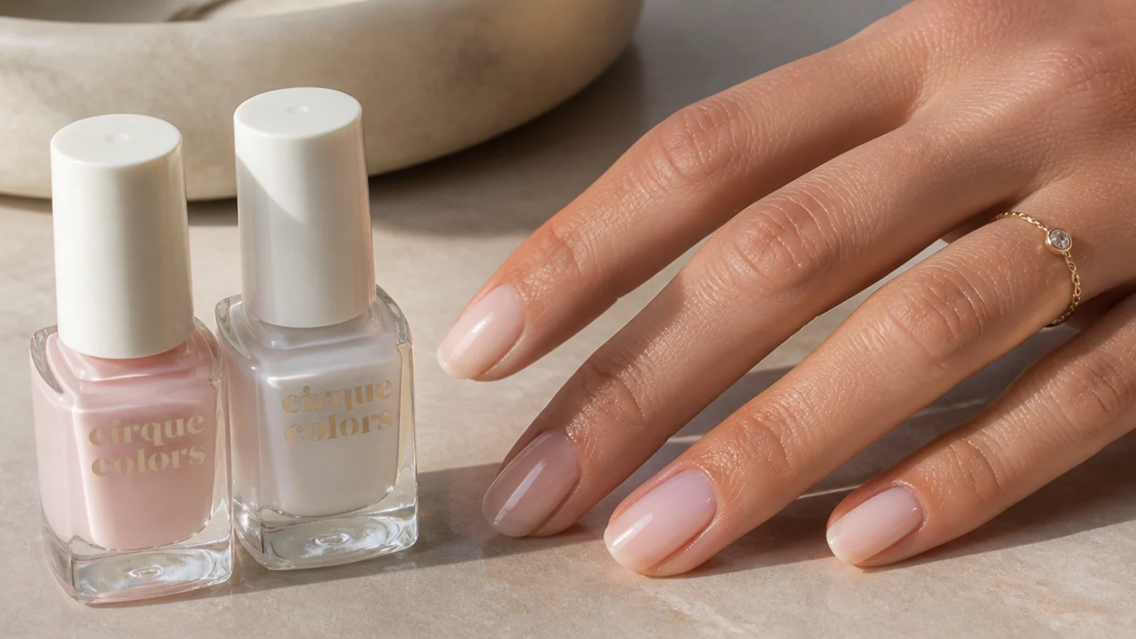 Sheer milky and barely-there pink polish bottles for soap nails