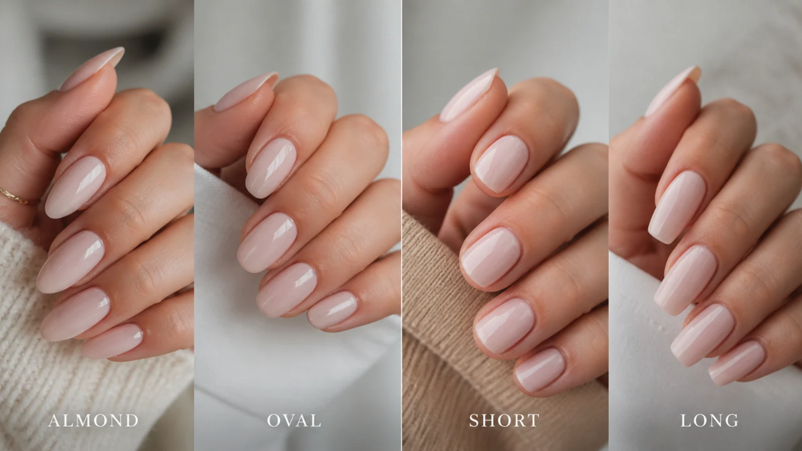 Soap nails shown on almond, oval, short and long shapes