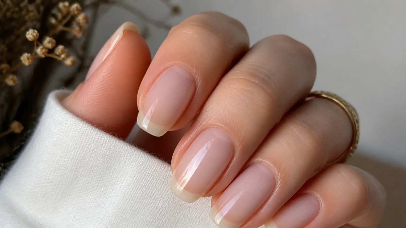 Sheer glassy soap nails with the natural nail and free edge showing through