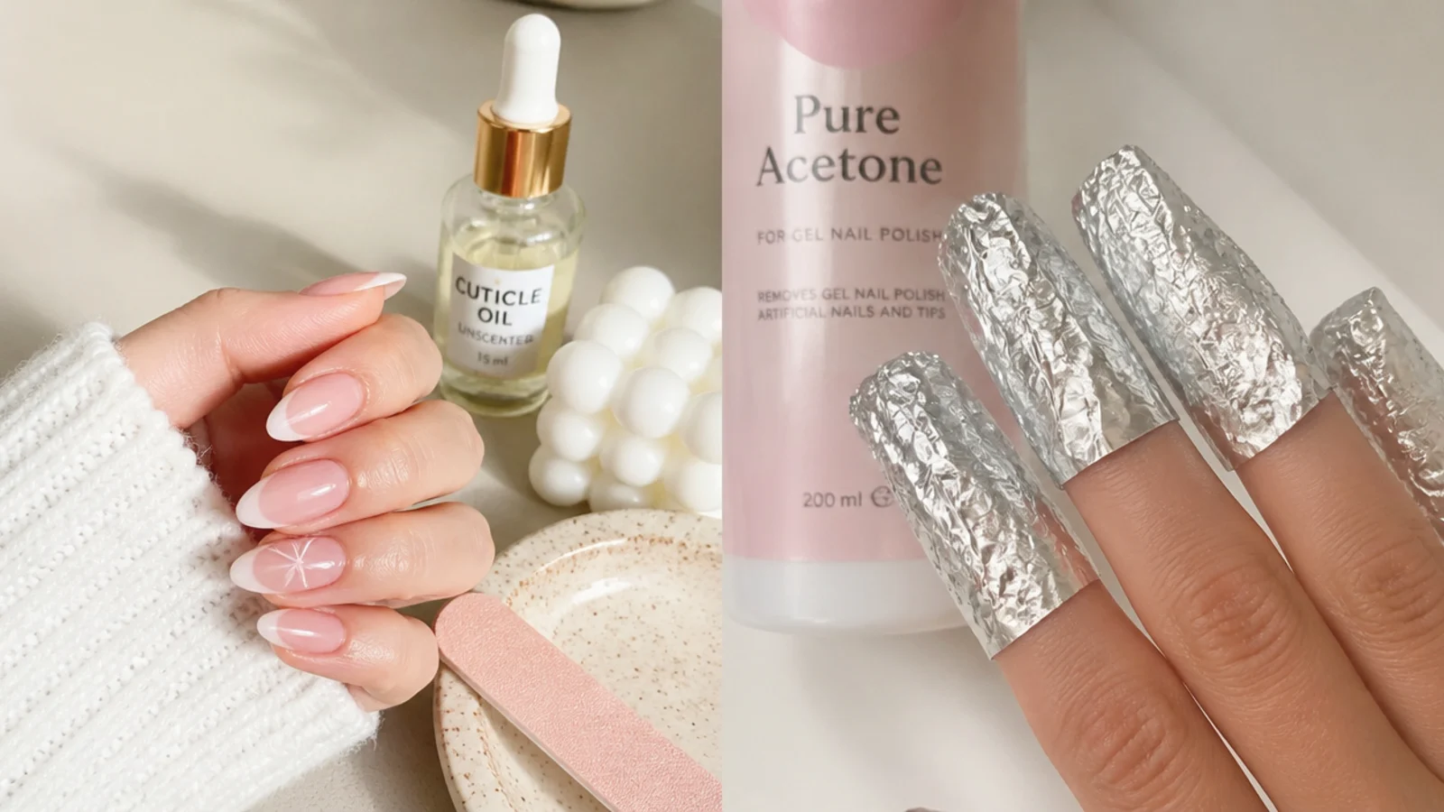 Cuticle oil and acetone foils for maintaining and removing sheer soap nails
