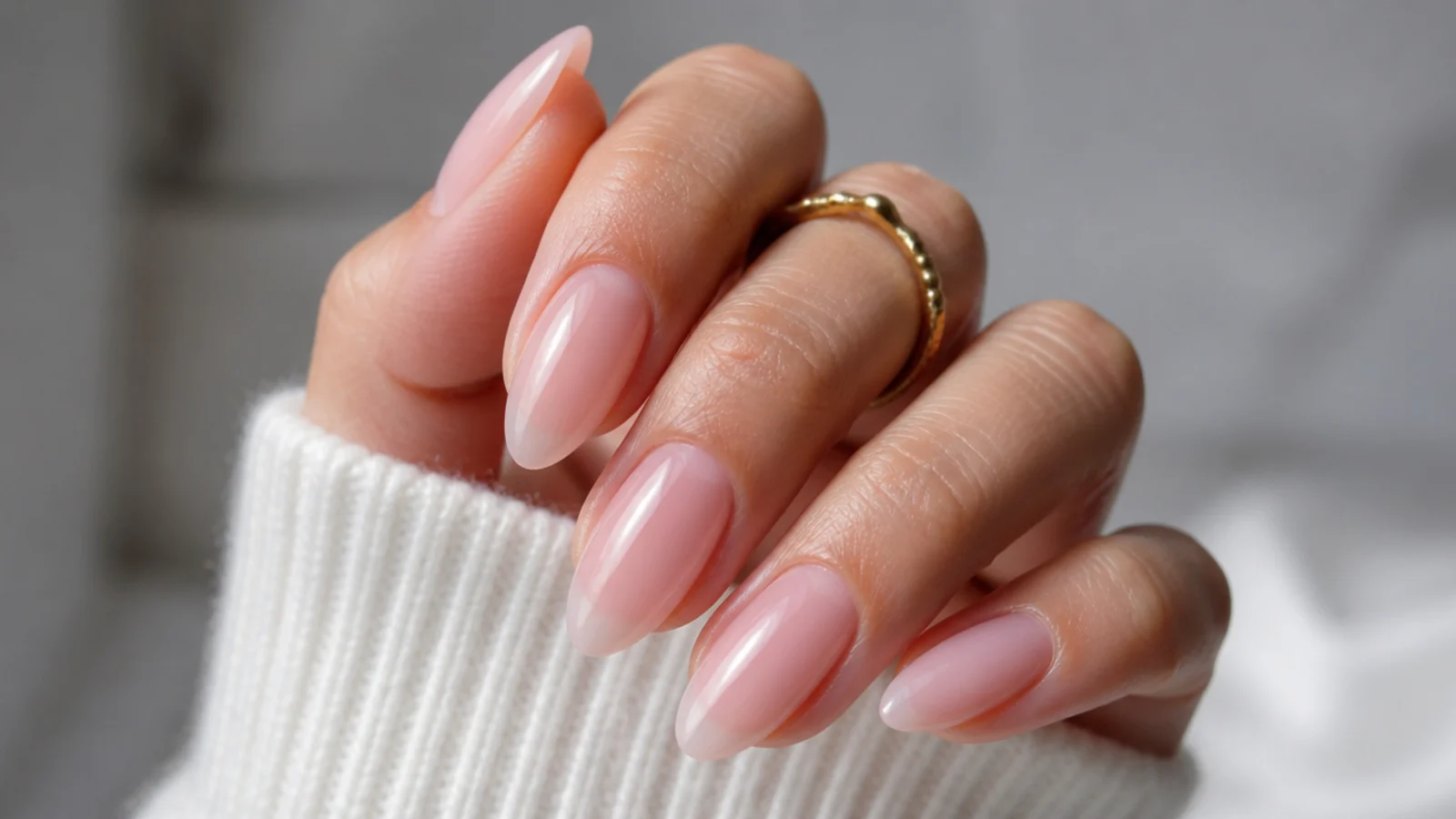 Long oval soap nails in a sheer barely-there pink wash