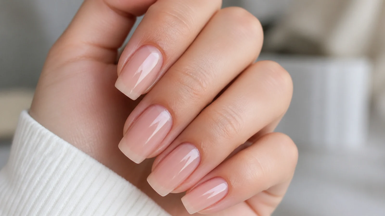Long squoval soap nails in clear strengthening gel over the natural nail