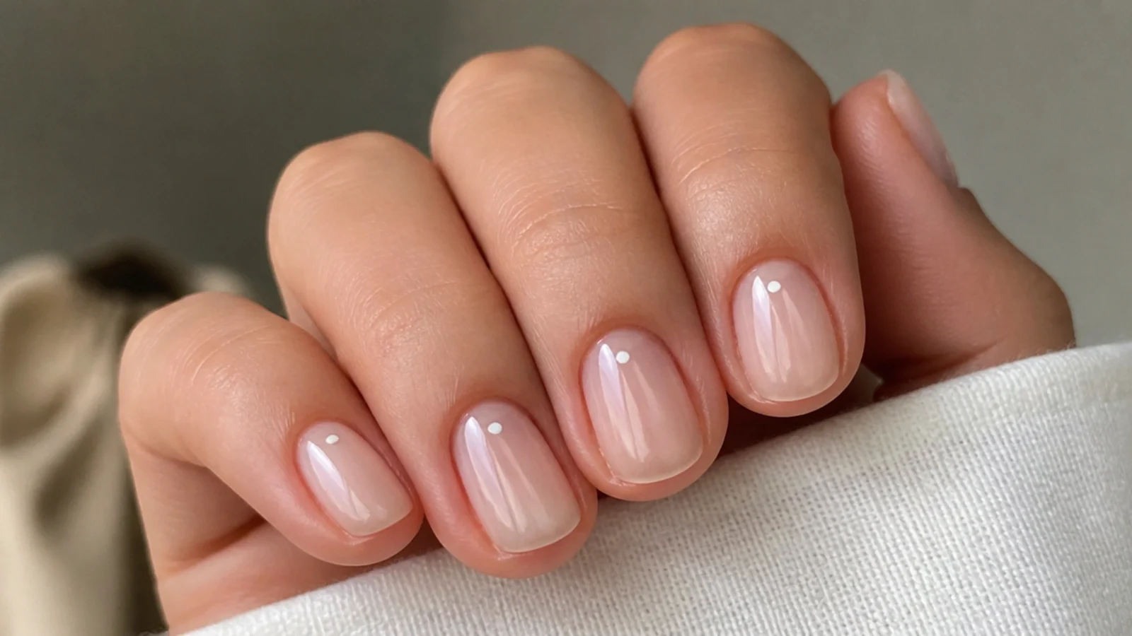 Short natural soap nails with a clean rounded edge and sheer finish