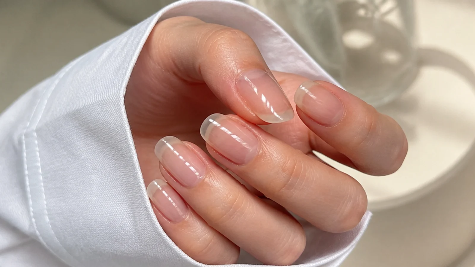 High-gloss clear soap nails with a wet-look finish and no color