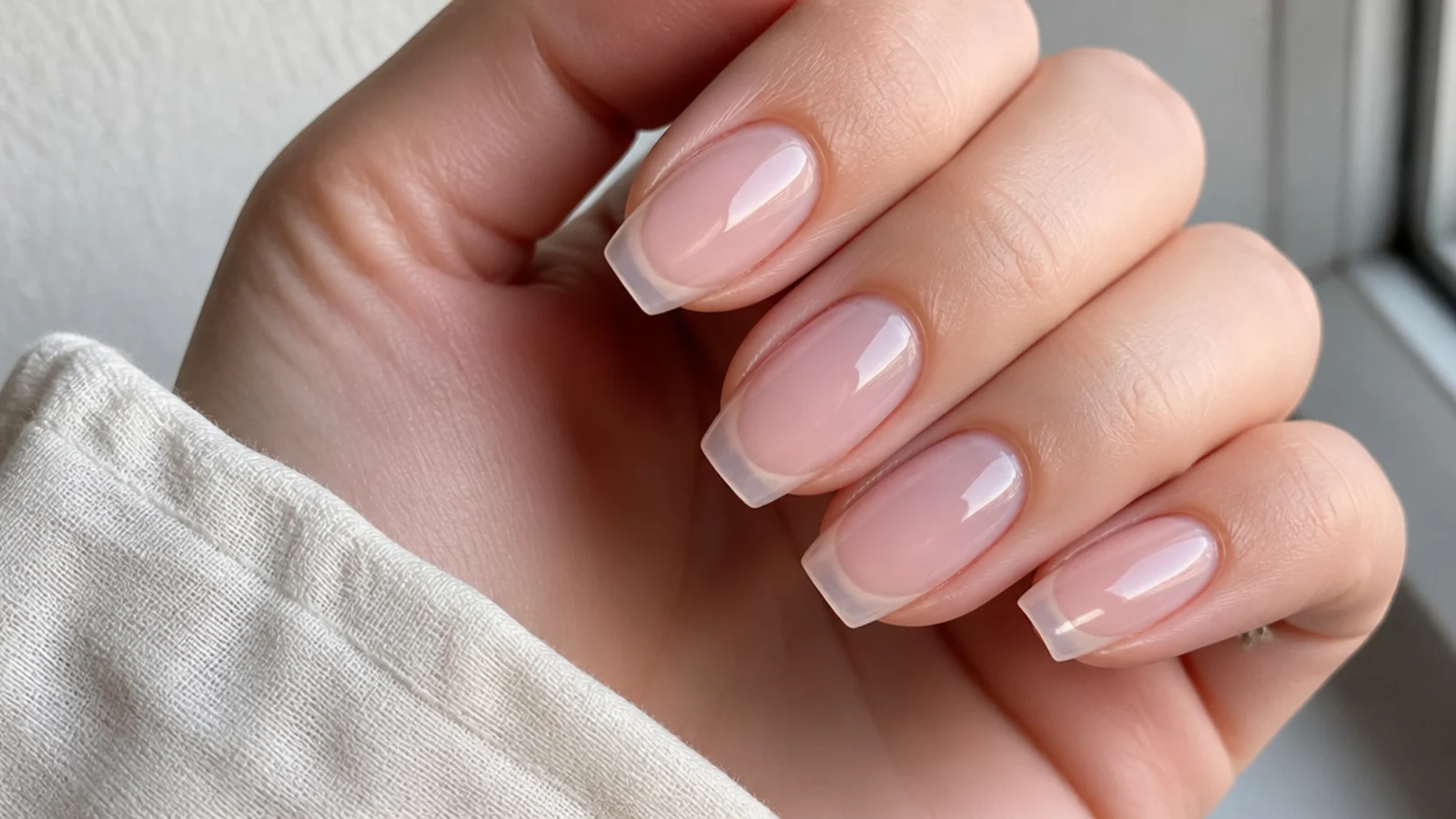 Sheer just-washed soap nails showing the translucent natural nail and free edge