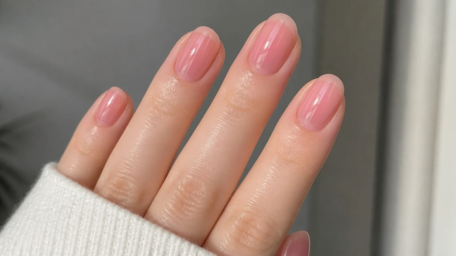 Sheer translucent jelly pink oval soap nails with a squishy glassy look