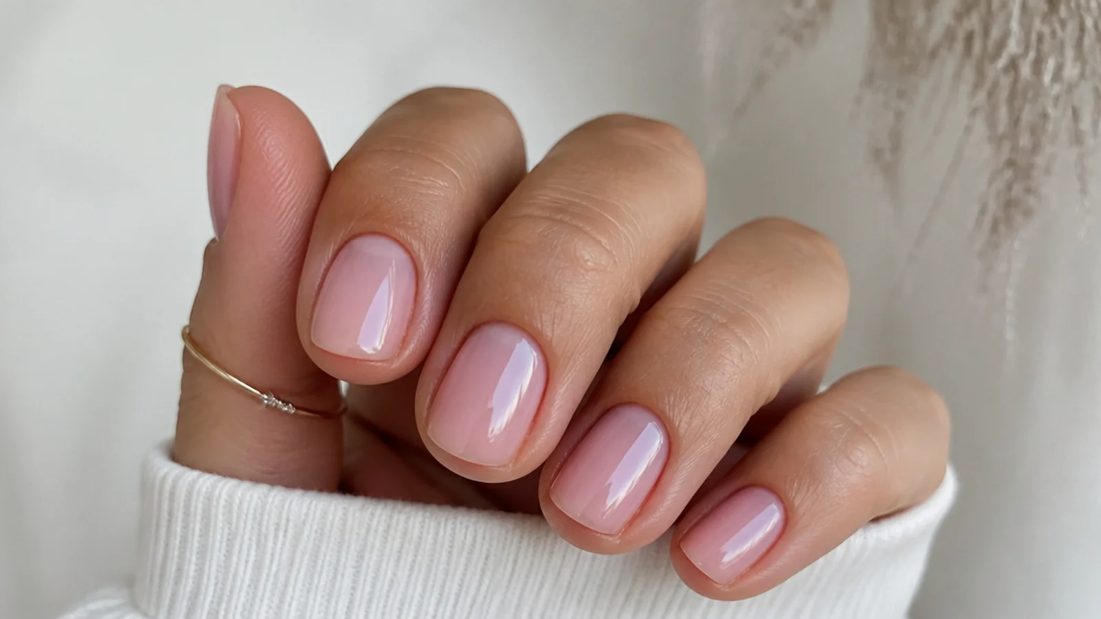 Short soap nails in a soft sheer pink with a natural glassy finish