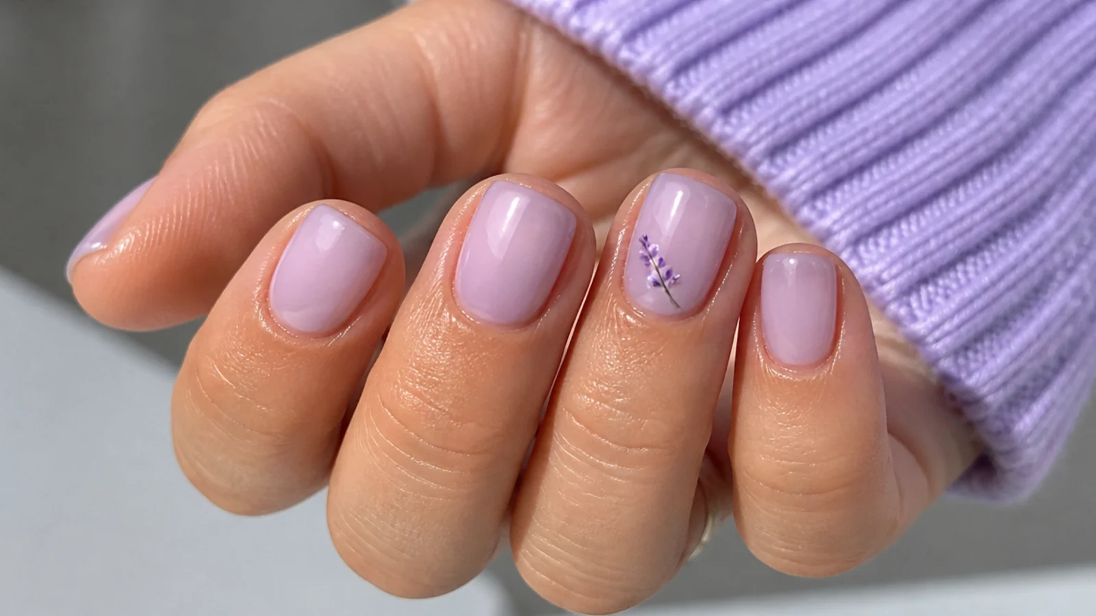 Short soap nails in a barely-there sheer lavender wash