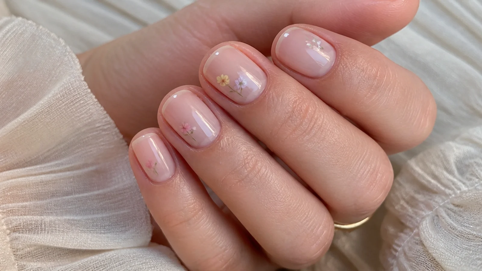 Short natural nails with a clear glassy high-gloss soap finish