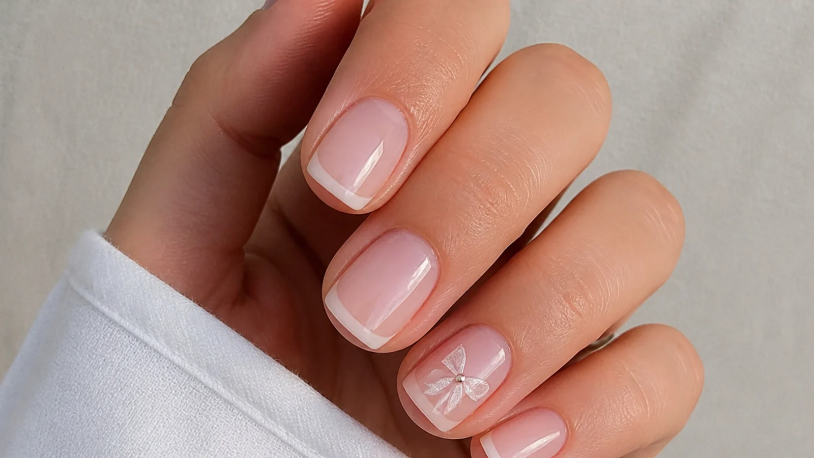 Short soap nails with a soft sheer milky French tip instead of stark white