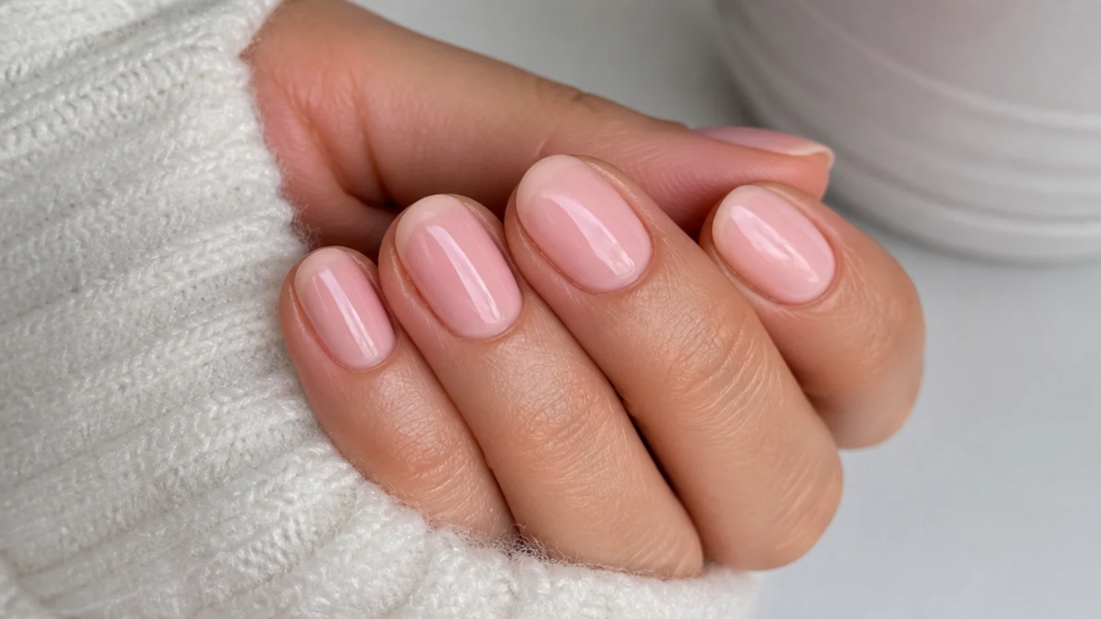 Short soap nails in a sheer soft ballet-slipper pink