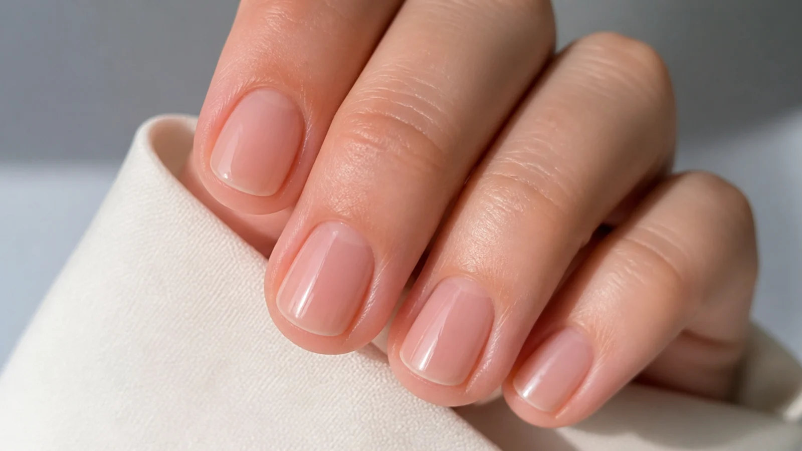 Short soap nails in an invisible skin-matched nude for a bare look